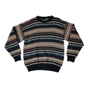 Vintage Warren Scott Sweater Pullover Multi-Color Cotton Made in USA Mens Large